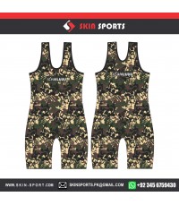 3D BLACK SKULL CAMO  WRESTLING SINGLETS
